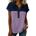 thumbnail image 1 of Nestiefly Womens Spring Tops Casual Short Sleeve Summer Shirts for Women Button Down Denim Collar T Dressy Light Purple M, 1 of 5