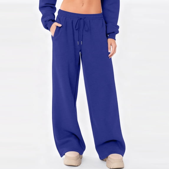 Nestiefly Womens Sweatpants Fall Winter Baggy Wide Leg Sweatpant Fleece Lined Straight Leg Sweat Pants Royal Blue 2XL