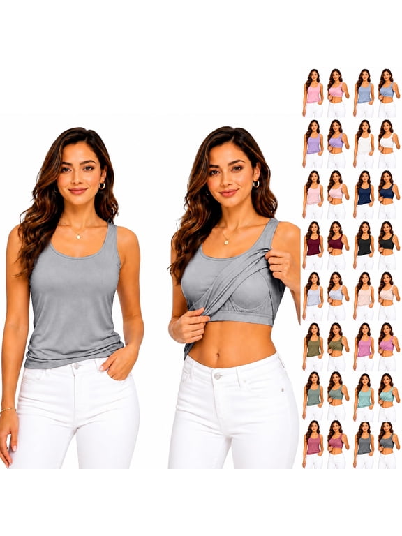 Womens Tank Tops with Built in Bra Padded Casual Summer 2026 Wide Strap Sleeveless Shirts Loose Cute Camisole Top Wine S