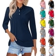 thumbnail image 1 of Nestiefly Womens Tops 3/4 Sleeve Polo Shirts Solid Business V Neck Collared Buttons Basic Tees Loose Casual Blouses 2026 White 3XL, 1 of 5