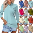 thumbnail image 1 of Nestiefly Womens Tops 3/4 Sleeve Polo Shirts Solid Business V Neck Collared Buttons Basic Tees Loose Casual Blouses Watermelon Red XL, 1 of 5