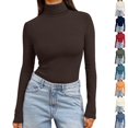 thumbnail image 1 of Nestiefly Womens Turtleneck Tops Long Sleeve Lightweight Stretchy Fit Shirts Winter Thermal Base Layer Undershirt Coffee 2XL, 1 of 8