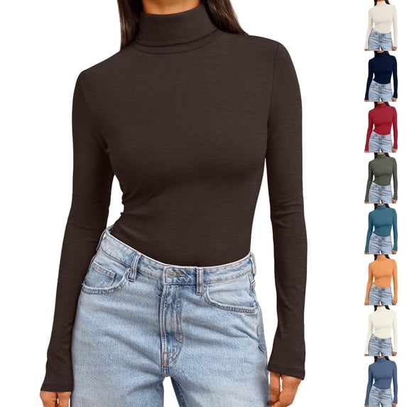 Nestiefly Womens Turtleneck Tops Long Sleeve Lightweight Stretchy Fit Shirts Winter Thermal Base Layer Undershirt Coffee 2XL