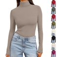 thumbnail image 1 of Nestiefly Womens Turtleneck Tops Long Sleeve Lightweight Stretchy Fit Shirts Winter Thermal Base Layer Undershirt Khaki XS, 1 of 8