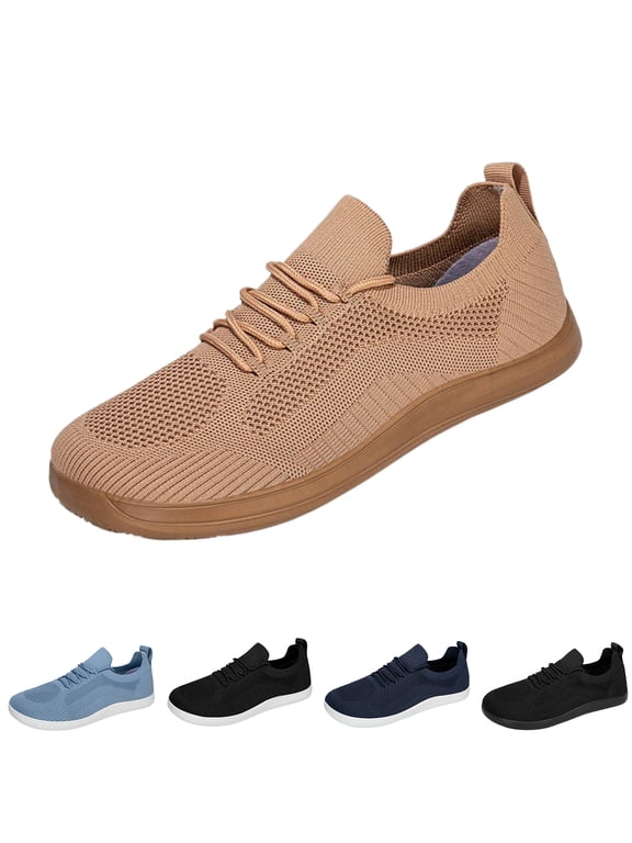 Womens Walking Shoes Wide Toe Box Barefoot Shoes Knitted Fashion Sneaker with Arch Support White Wide 5