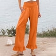 thumbnail image 1 of Nestiefly Womens Wide Leg Pants Drawstring Elastic High Waisted Ruffle Hem Palazzo Casual Pants with Pockets 2026 Saffron S, 1 of 7