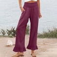 thumbnail image 1 of Nestiefly Womens Wide Leg Pants Drawstring Elastic High Waisted Ruffle Hem Palazzo Pants with Pockets 2026 Purple XL, 1 of 6