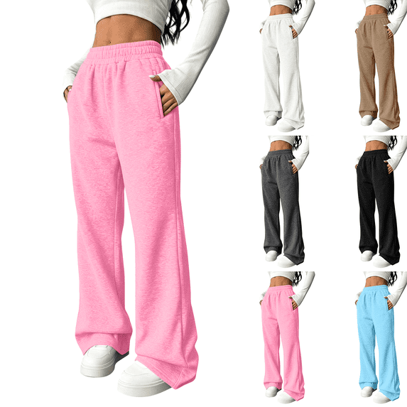Nestiefly Womens Wide Leg Sweatpants Baggy Casual Fall Winter Sweat Pants High Waisted Travel Track Pants with Pockets Light pink S
