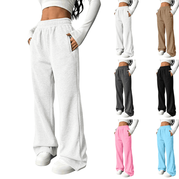 Nestiefly Womens Wide Leg Sweatpants Baggy Casual Fall Winter Sweat Pants High Waisted Travel Track Pants with Pockets White XL