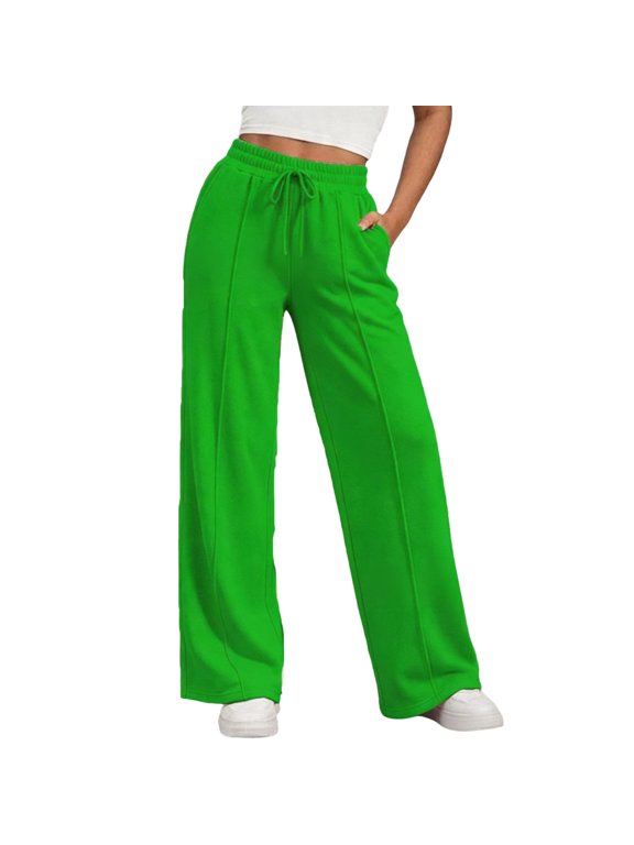 Womens Wide Leg Sweatpants Baggy High Waisted Lounge Pants Fleece Drawstring Waist Sweat Pants Mint Green M