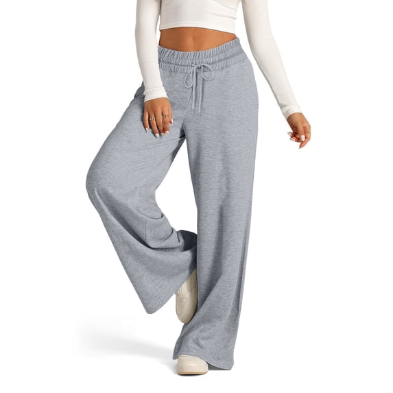 Nestiefly Womens Wide Leg Sweatpants Drawstring Elastic Waist Baggy Lounge Pants Baggy Sweat Pant Fall Winter Joggers Pant with Pockets Light Gray XL