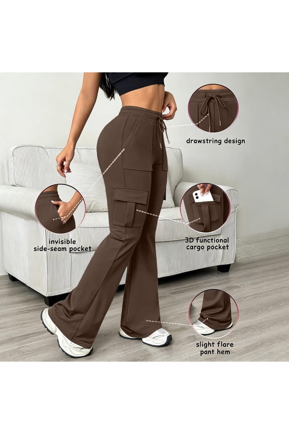 Womens Wide Leg Sweatpants Low Rise Baggy Pants Fall Fashion Lounge Lightweight Sweat Pants with Pockets Brown L