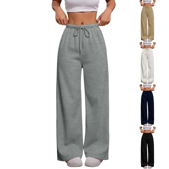 Nestiefly Womens Wide Leg Sweatpants Low Rise Baggy Pants Fall Fashion Lounge Lightweight Sweat Pants with Pockets Light Gray XL