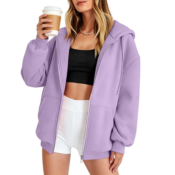 Nestiefly Womens Zip Up Hoodies 2026 Oversized Casual Long Sleeve Zipper Sweatshirts Fall Winter Comfy Fashion Jackets with Pockets Purple XL
