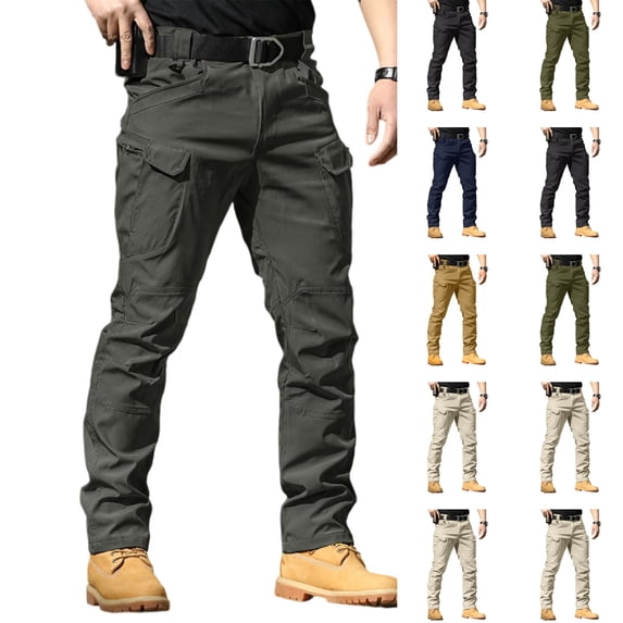 Nestiefly Work Pants for Men Stretch Hiking Cargo Pant Outdoor Casual Waterproof Trouser with Multi Pockets(No Belt) Gray M