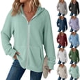 thumbnail image 1 of Nestiefly Zip Up Hoodie Women Waffle Knit Long Sleeve Comfy Hooded Sweatshirt with Pockets Cute Fall Sweatshirts Casual Jacket Sky Blue XL, 1 of 6