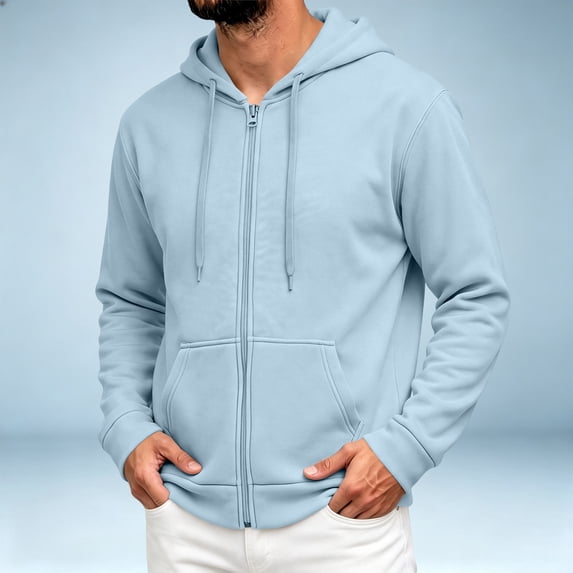 Nestiefly Zipper Hoodies for Men Long Sleeve Full Zip Lightweight Sweatshirt Casual Y2k for Hiking Office Light Blue M