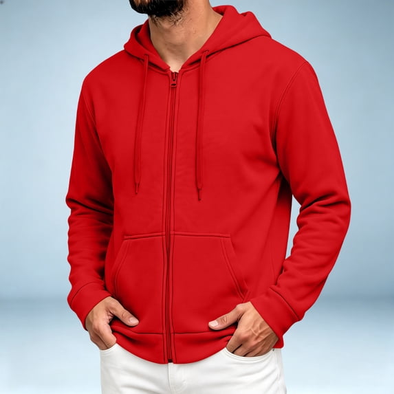 Nestiefly Zipper Hoodies for Men Long Sleeve Full Zip Lightweight Sweatshirt Casual Y2k for Hiking Office Red 2XL