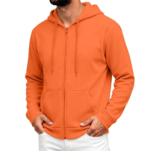 Nestiefly Zipper Hoodies for Men Long Sleeve Full Zip Lightweight Sweatshirt Casual Y2k for Hiking Office Saffron L