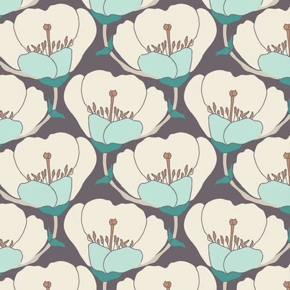 Nesting Blooms Cool Winged by Bonnie Christine - Art Gallery Fabrics - Navy Flowers Blue (Sold by the yard)