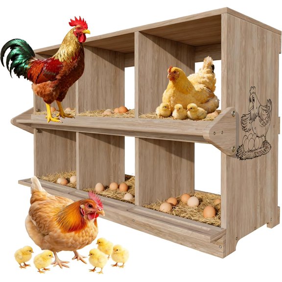 Nesting Box, 6 Compartments Wood Nest Box for Chicken with Swing Perch, Chicken Egg Laying Boxes for Hens, Ducks, Chickens