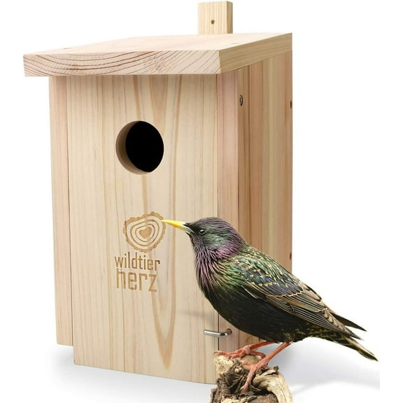 Nesting Box for Starlings & Coloured Woodpeckers - Bird Box, Nest Box, Solid Wood Untreated Weatherproof, Bird Nesting Box with 45mm Entrance Hole