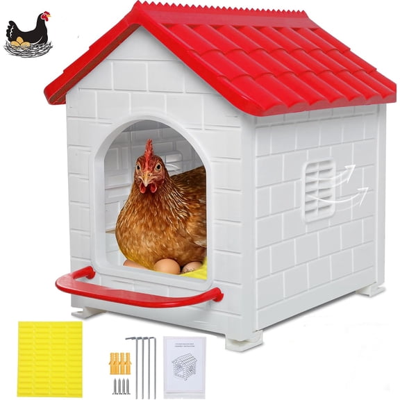 Nesting Boxes for Chicken, 100% Waterproof Hens Nesting Box for Laying Eggs for Hens, Ducks and Poultry, Large Signle Compartment Chicken Nesting Boxs Indoor & Outdoor (Red)