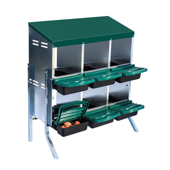 Nesting Boxes for Chickens, Chicken Coops for 6 Chickens Laying Eggs, 6 Compartments Chickens Egg Laying Nest Boxes with Legs, Galvanized Steel 6 Holes Chicken Cage for Hens, Green