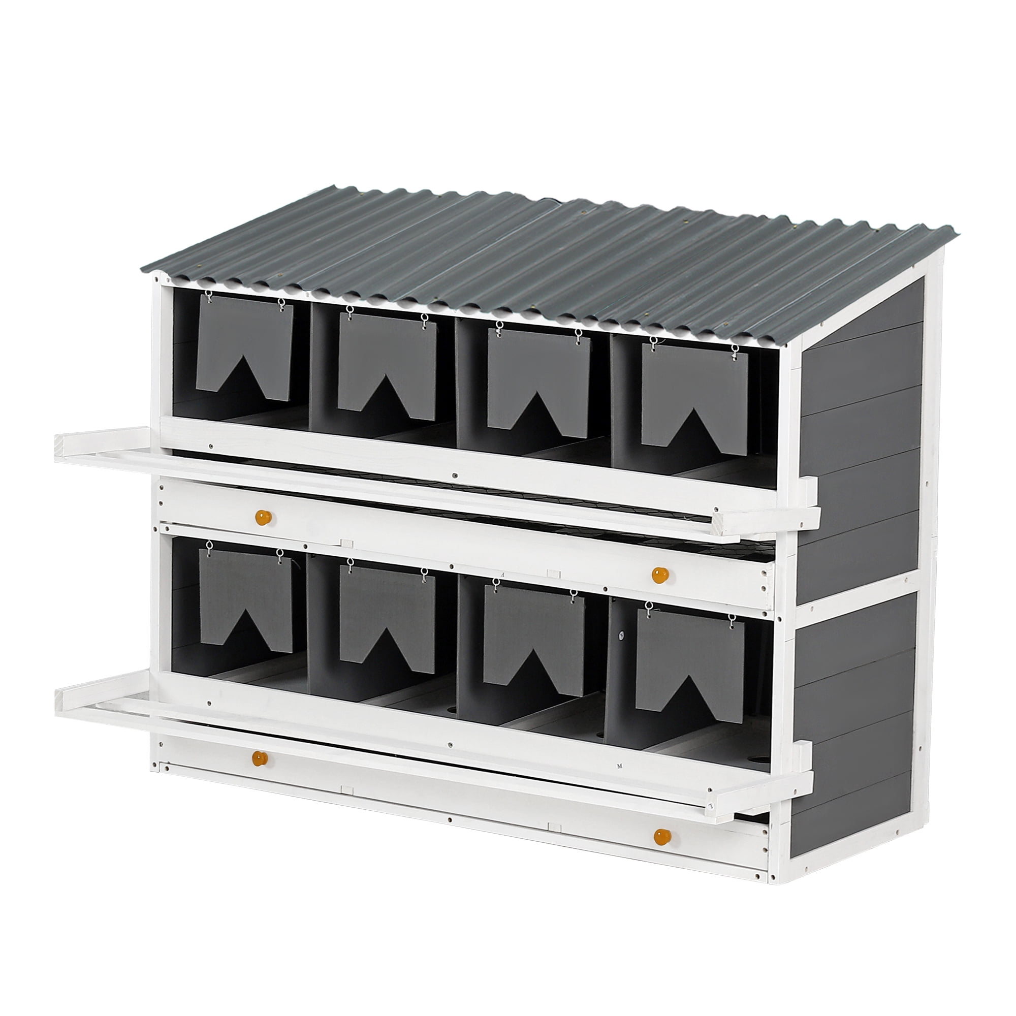 White and Gray Wooden Chicken Nesting Box with PVC Roof, 8 Compartments