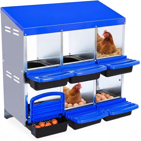 Nesting Boxes for Chickens, 6 Hole Metal Chicken Nesting Boxes, Ventilation Holes and Waterproof Pitched Roof, Chicken Laying Box for Hens, Blue