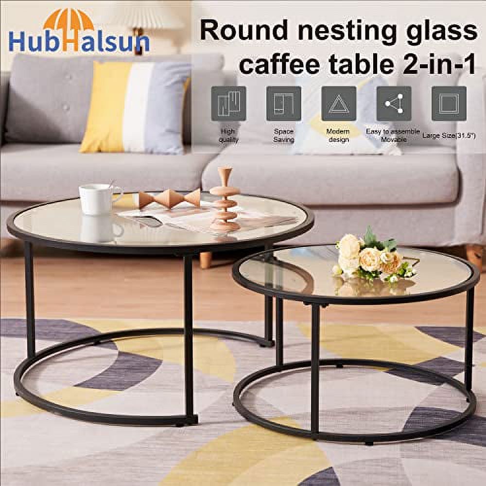 Nesting Coffee Glass Tables Set of 2, Large Size(31.5'') Round Nested ...