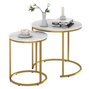 Nesting Coffee Table Faux White Marble for Small Place 24 in 2 Sets High Side End Sofa Table Nightstand Modern Furniture Living Room Cabin Bed Room Dining RoomGarden 4 You (White Marble)