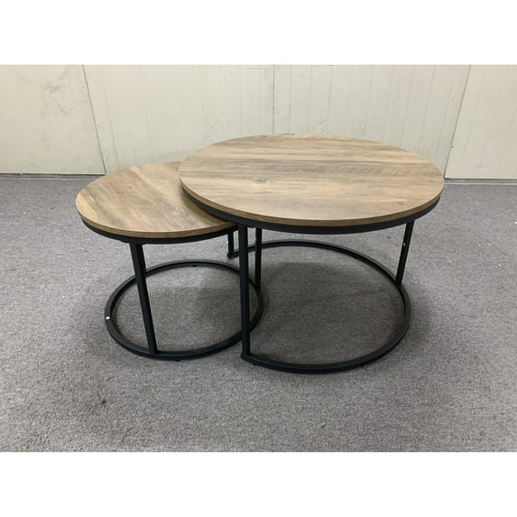 Nesting Coffee Table Of 2, 27.6inch Round With Industrial Wood Texture And Strong Metal Support For Living Room Bedroom Terrace (brown Effect Stable