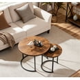 thumbnail image 1 of Nesting Coffee Table, Round Coffee Table for Living Room, Nesting Table with Wooden Tabletop and Sturdy Metal Frame, Stacking Living Room Table Nesting End Table Set of 2, Rustic Brown, 1 of 6