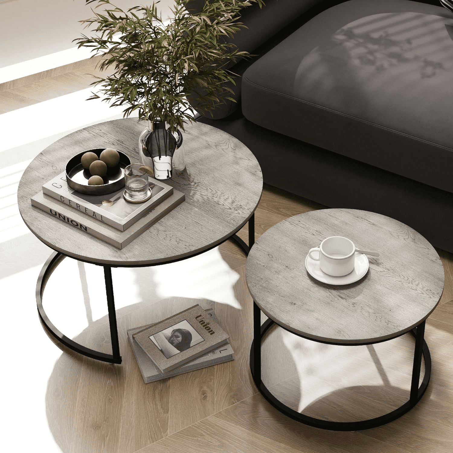 Nesting Coffee Table Round Nesting Coffee Table with Wood Grain Top End