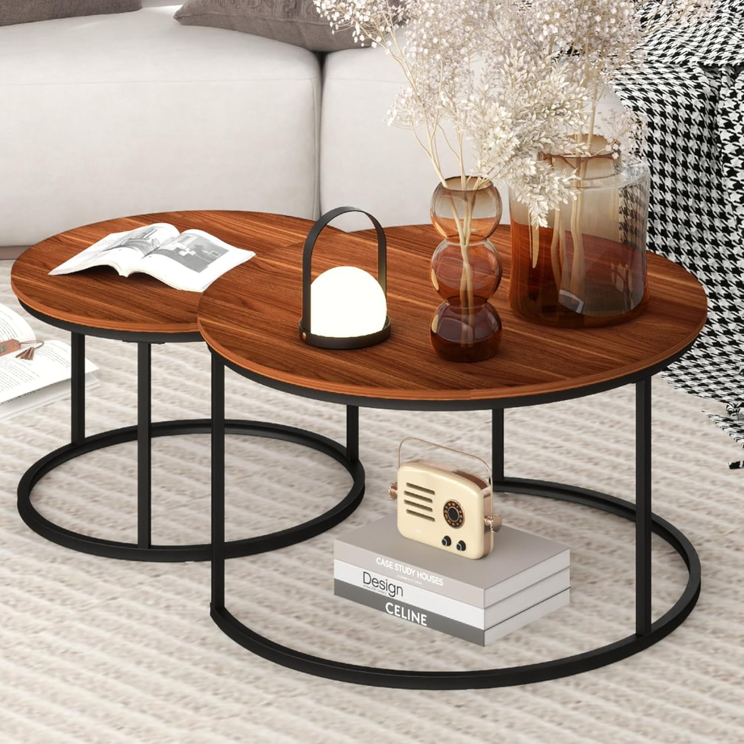 Nesting Coffee Table Round Nesting Coffee Table with Wood Grain Top End
