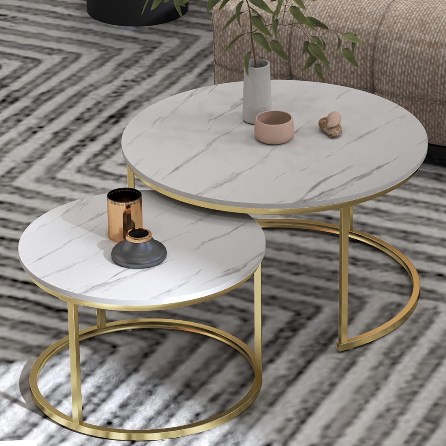 Nesting Coffee Table Round Nesting Coffee Table with Wood Grain Top End ...