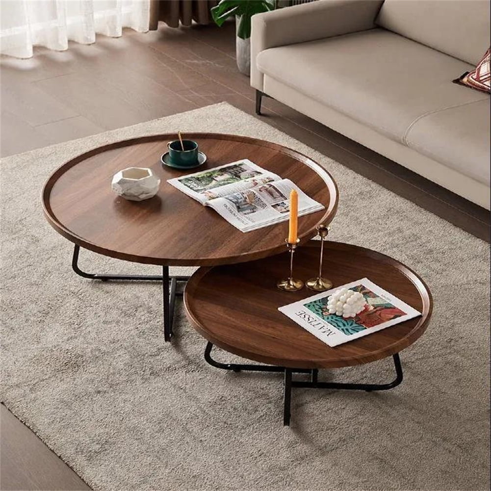 Nesting Coffee Table Set Of 2, 20"+28" Round Coffee Table, Modern Side ...