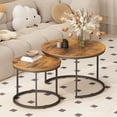 thumbnail image 1 of 2-Piece Nesting Round Coffee Table Set, 27.56'' Industrial Wood Finish, Metal Frame, Rustic Brown Furniture for Living Room, Bedroom, Balcony & Yard, 1 of 10