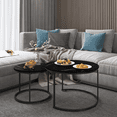 thumbnail image 1 of Nesting Coffee Table Set of 2, 27.6inch Round Coffee Table Wood Marble Pattern Top with Sturdy Metal Frame, End Table Side Tables for Living Room Bedroom Balcony Yard, 1 of 10