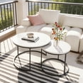 thumbnail image 1 of Nesting Coffee Table Set of 2, 27'' Round Coffee Table,Wood Marble Pattern Top with Metal Frame,End Table Side Tables for Living Room,Bedroom,Balcony,Yard, 1 of 6