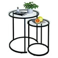 thumbnail image 1 of Nesting Coffee Table Set of 2,Modern Black Tempered Glass Side Table, Metal Frame Round End Table.Small Glass Tea Table for Living Room,Bedroom Studio Apartment Essentials，17.7IN, 1 of 9