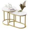 thumbnail image 1 of Nesting Coffee Table Set of 2 Modern Round Black Faux Marble Wood Table,Side Table Gold Metal Frame Oval End Table Small Space for Living Room,Bedroom,Studio Apartment Essential, 1 of 7