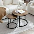 thumbnail image 1 of Nesting Coffee Table Set of 2, Round Coffee Table w/Wood Grain Top, Modern Living Room Table with Sturdy Metal Frame, Industrial End Table Side Tables for Small Space Apartment (Black), 1 of 15