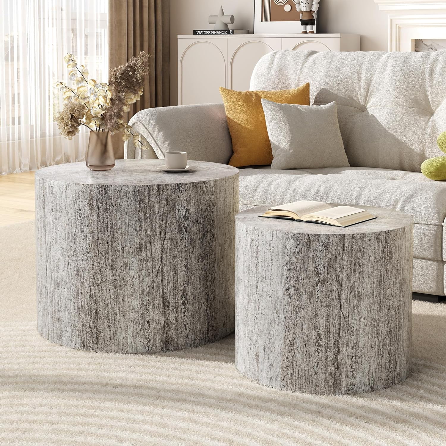 Nesting Coffee Table Set of 2, Round Dark Gray Nesting Table Modern ...