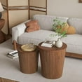 thumbnail image 1 of Nesting Coffee Table Set of 2, Round End Table with Storage, Farmhouse Side Table with Removable Wood Tops and Wood Basket Bases for Blanket Storage, Modern Coffee Table for Living, 1 of 6