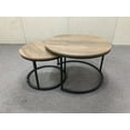 thumbnail image 1 of Nesting Coffee Table Set of 2, Round Coffee Table with Industrial Wood Finish & Sturdy Metal Frame, End Table Side Tables for Living Room Bedroom Balcony Yard (Brown), 1 of 9