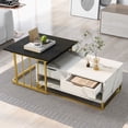 thumbnail image 1 of Nesting Coffee Table Set of 2, Nesting Tables for Living Room with 2 Drawers and Open Shelf, Modern Gold Coffee Table Set with Faux Marble Top, Solid Metal Frame, Black and White, 1 of 10