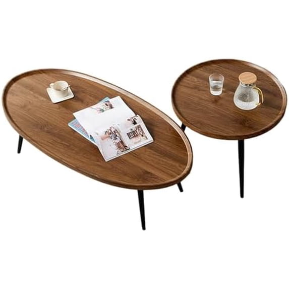 Nesting Coffee Table Set of 2, Walnut Coffee Tables for Living Room, Mid Century Modern Nesting Side Tables for Living Room, End Table for Small Spaces Sofa Bedside Balcony