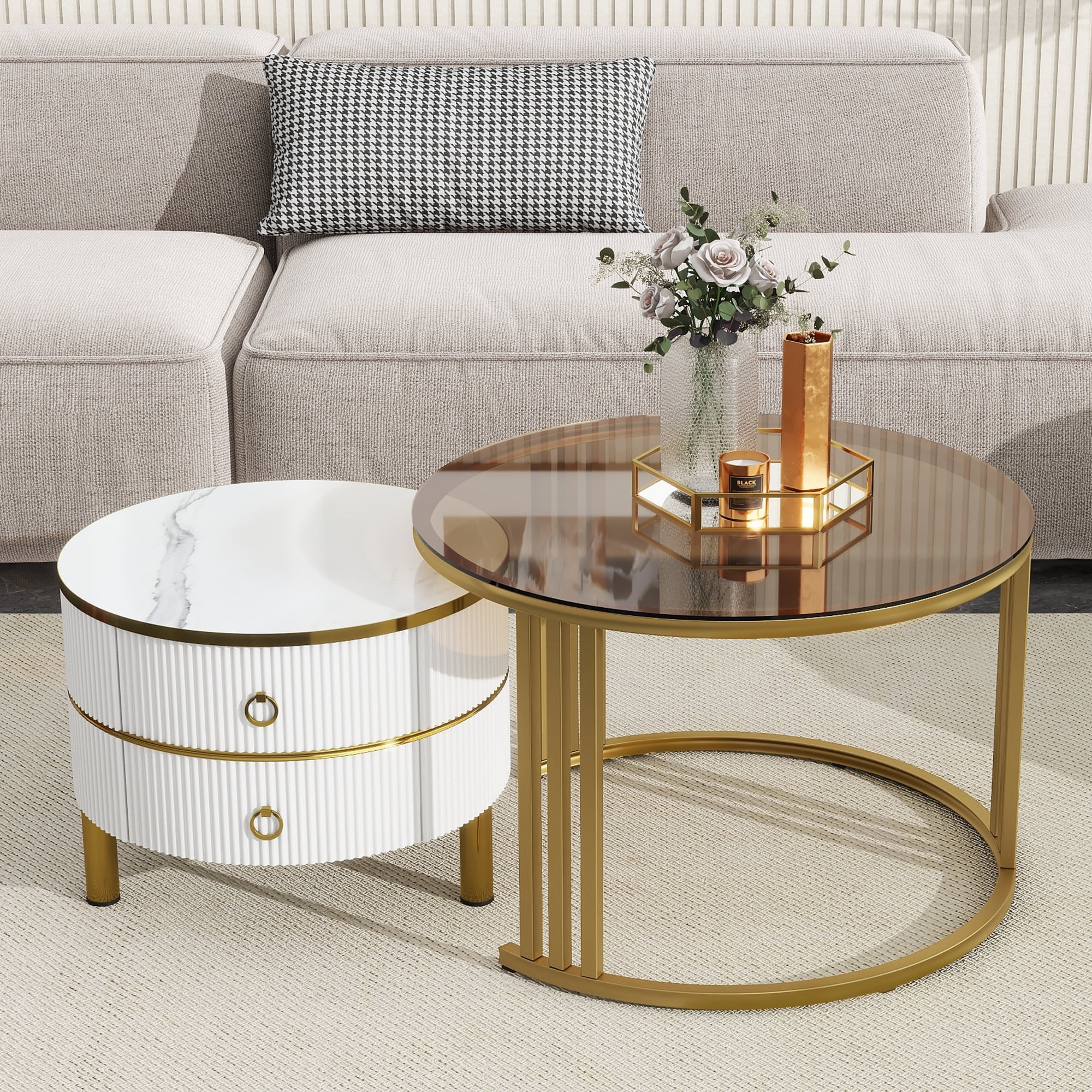 Nesting Coffee Table Set of 2, Williamspace Modern Round Coffee Table ...